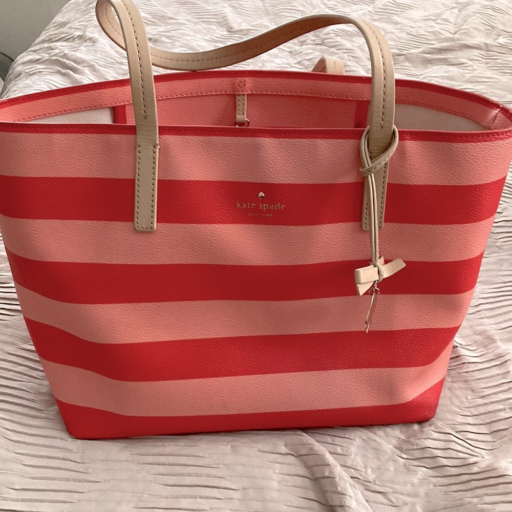 Kate Spade Pink and Peach Striped Tote